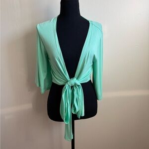 Sz S Zanana wrap tie front cropped cardigan/shrug with 3/4 flutter sleeve NWOT